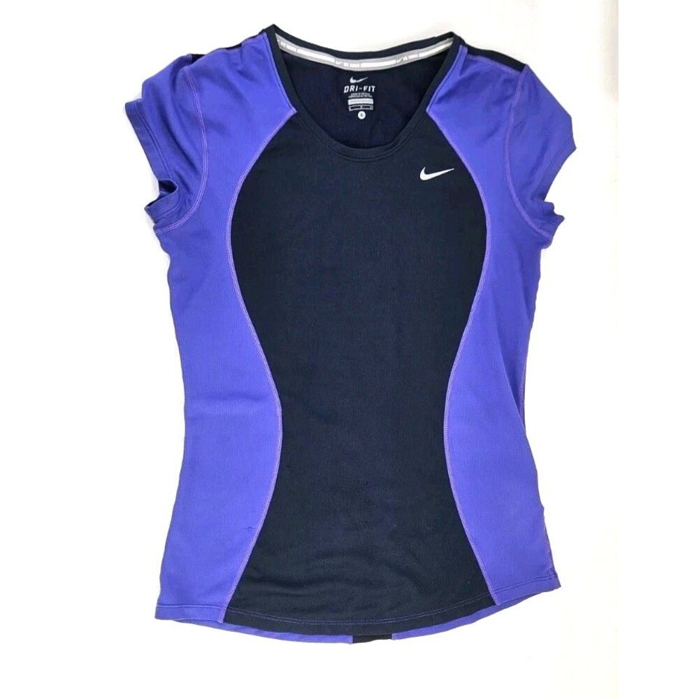 Nike Running Dri-Fit Women’s Small Short Sleeve Purple Black Mesh 100% Polyester